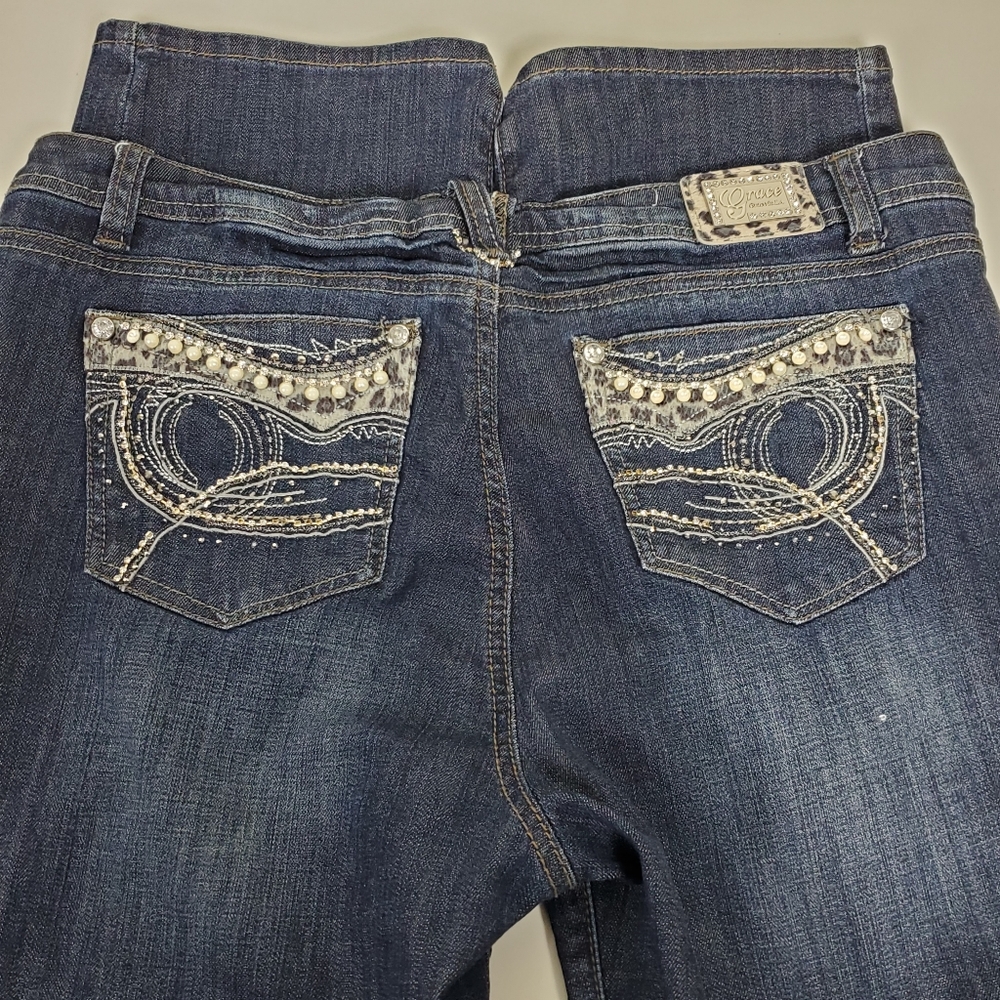 Grace in LA studded pearl embroidered rhinestone bling jeans - Picture 11 of 14